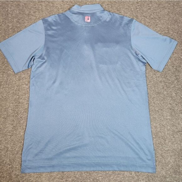 FootJoy Men's Golf Shirt Size L Blue Performance Polo With Pink Chest Pocket - Picture 2 of 13